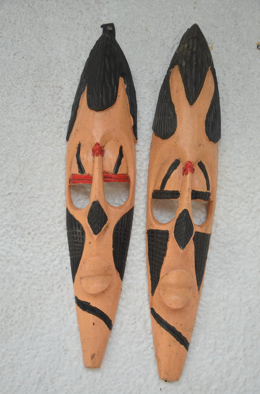 Wood Wall Art – Rwandan Nyiginya Kingdom Couple Masks, Hand-Carved African Wall Decor