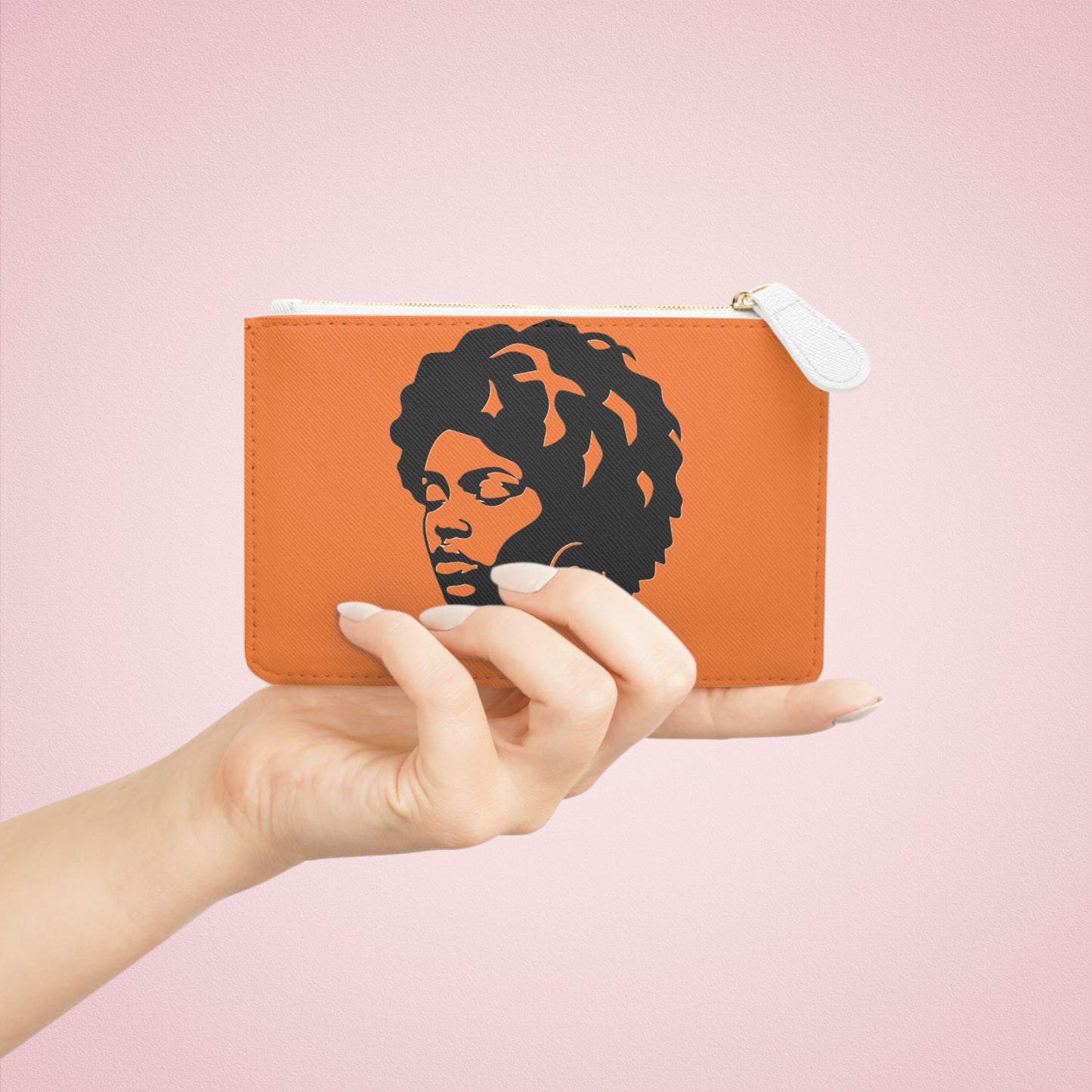 Afro Silhouette Mini Clutch Bag — Stylish Black Woman Portrait Wrist Pouch