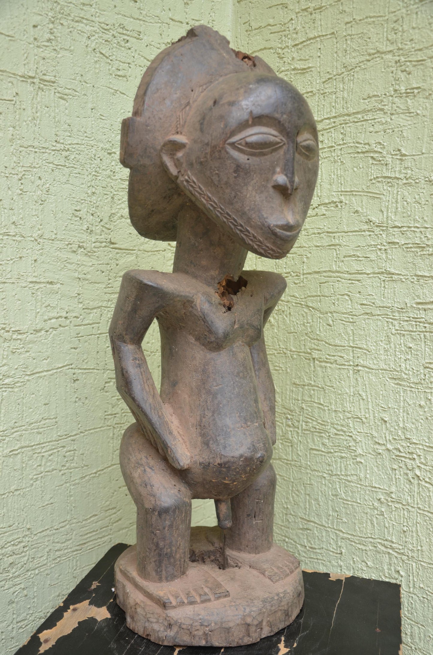 Luba-Hemba Statue â€“ 31" Hand-Carved Wood Ancestor Male Figure â€“ Congo Art.