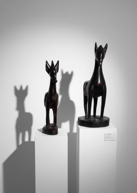 2 Pairs of Mother Horse & Calf – Handcarved Wooden Animal Figures, Home Decor