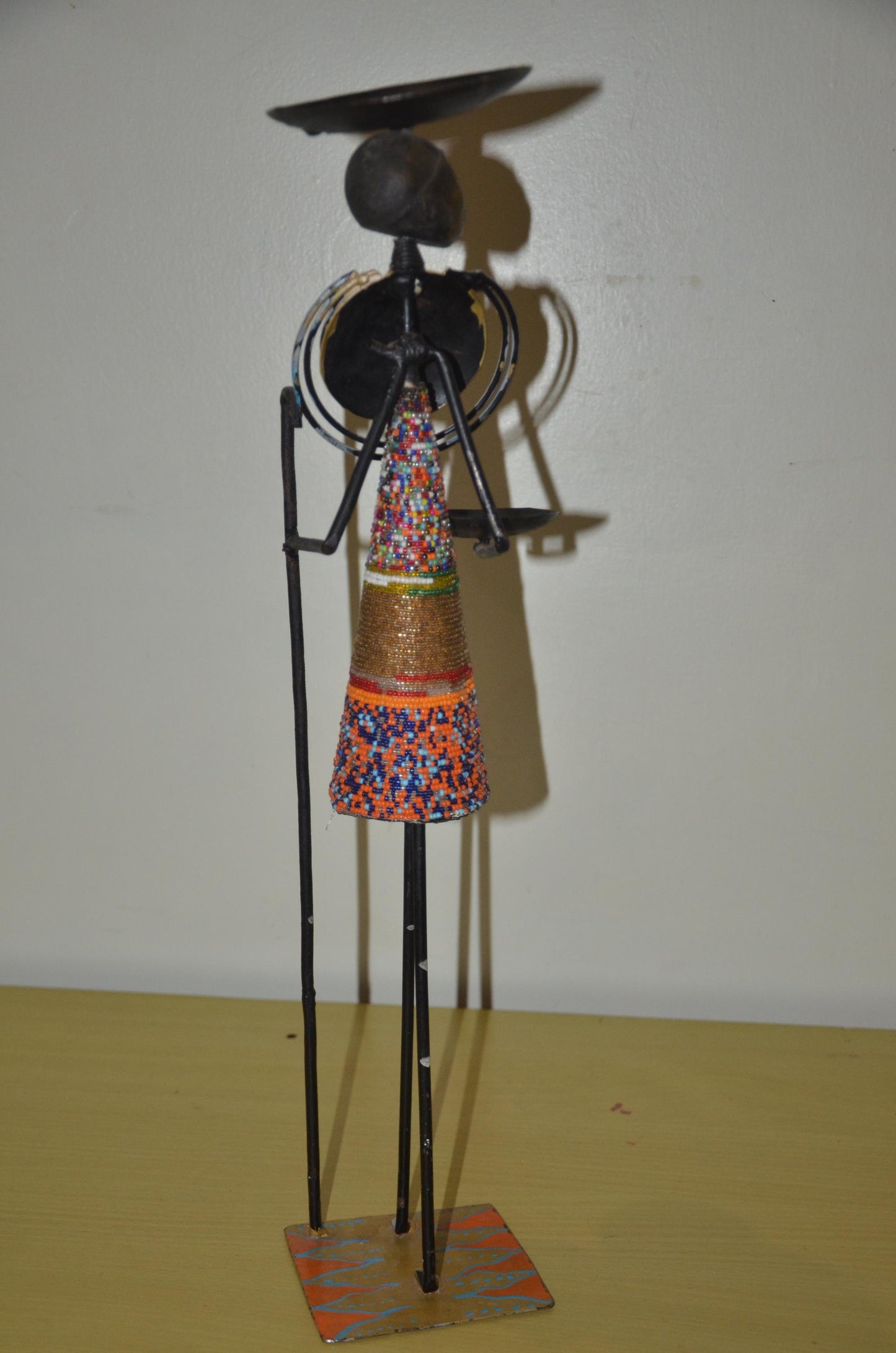 Decorative African Beaded Maasai Candle Holder Statue | Artisan Metal Wire Art