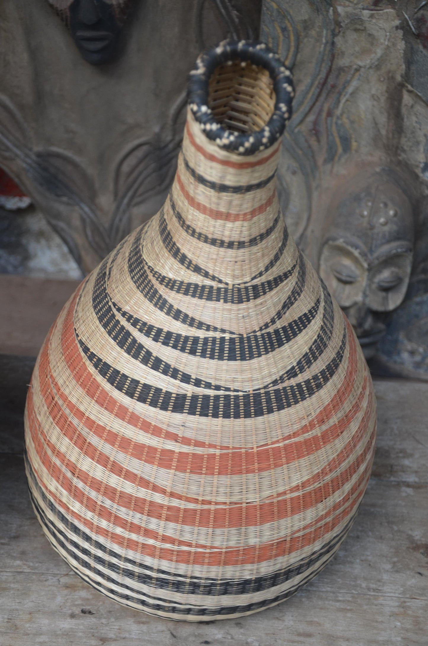 Rwandan Floor Vase | Large Woven Decorative Urn | Tall Artisan Woven Art