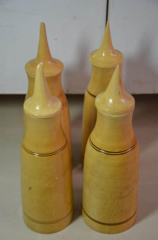 Blonde Wood Finial Bottles Set | Pointed Lid Canister Collection