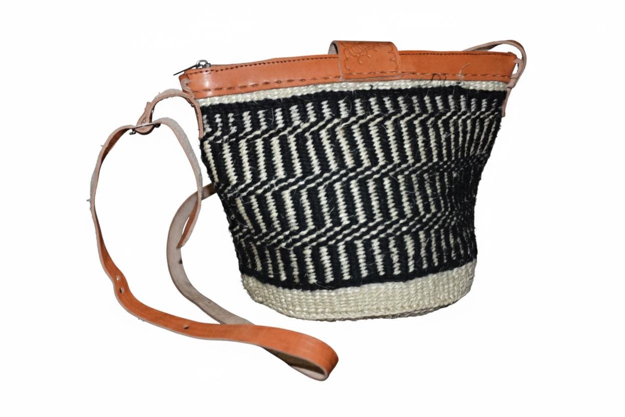 Small Handwoven Sisal Bag, African Kiondo Mini Tote, Natural Fiber Boho Handbag, 12 Inches