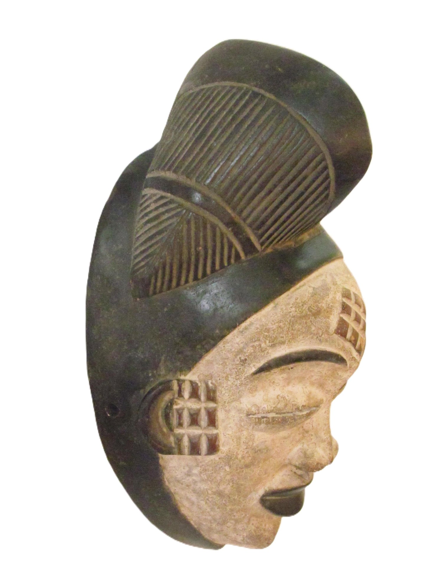 Bapunu White Africa Face Mask from Gabon, Tribal Art, Hand carved-Mask