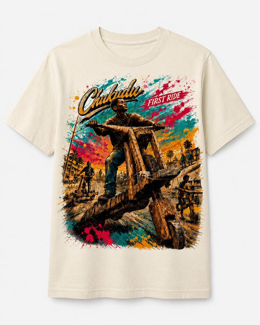 Chukudu First Ride T-Shirt, African Childhood Memories Shirt, Congo Chukudu Tee, Handmade Wooden Scooter Shirt, African Streetwear Gift