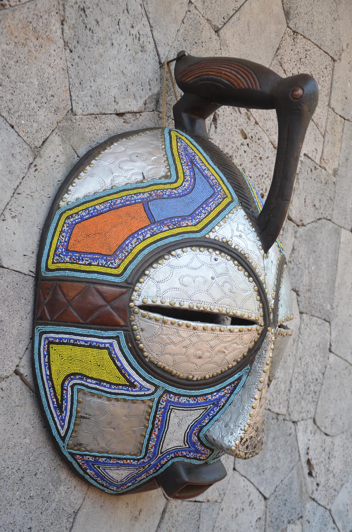 Marka-Styled Ghanaian Mask | Large Decorative Metal-Clad Art