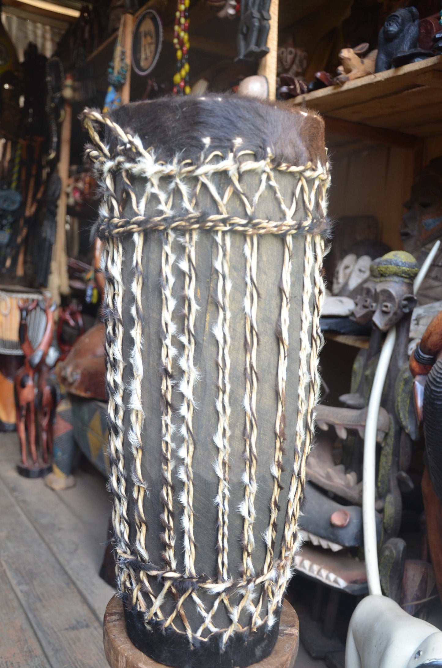 Slender Rwandan Drum | Tall Hand-Carved Percussion | Elegant African Wood Art