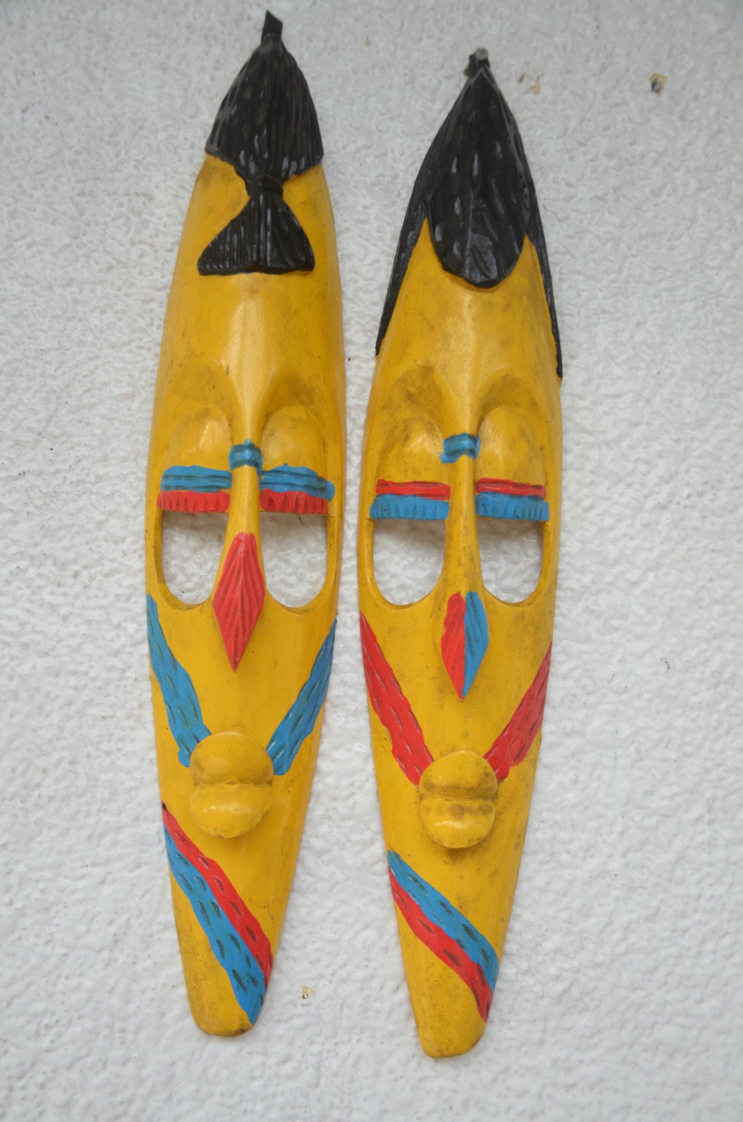 Hand-Carved Nyiginya Kingdom Ceremonial Wooden Facemask Couple | African Tribal Wall Art Decor