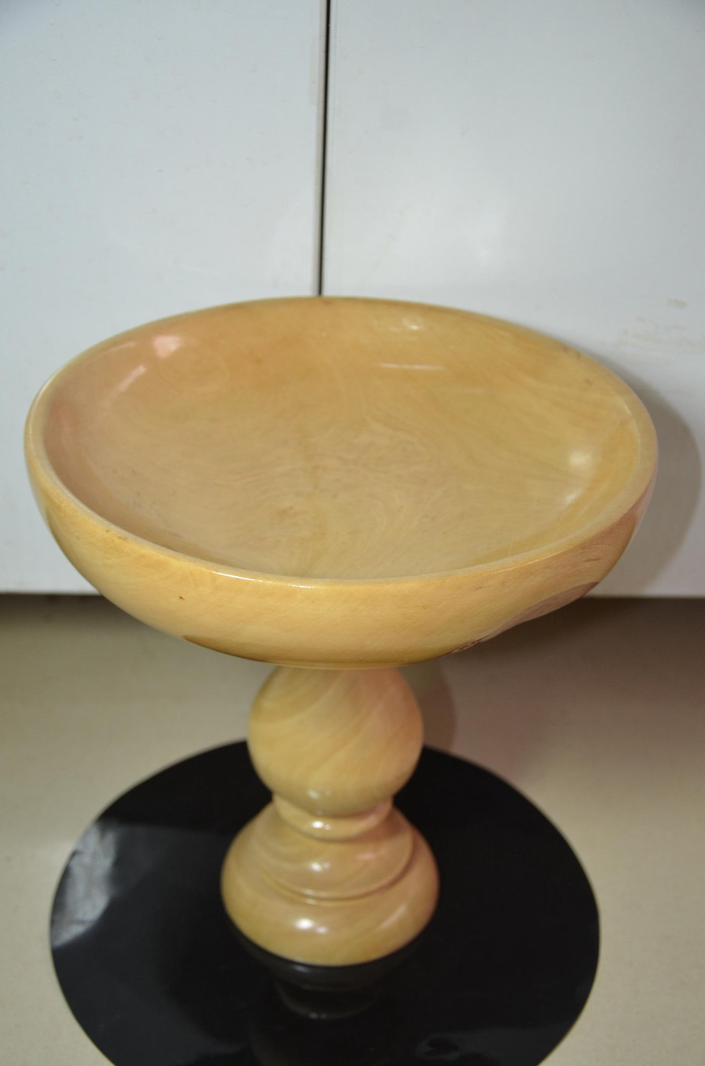 Pedestal Wooden Fruit Bowl | Light Blonde Wood Footed Serving Dish | Modern Nordic Countertop Centerpiece | Handcrafted Natural Wood Art