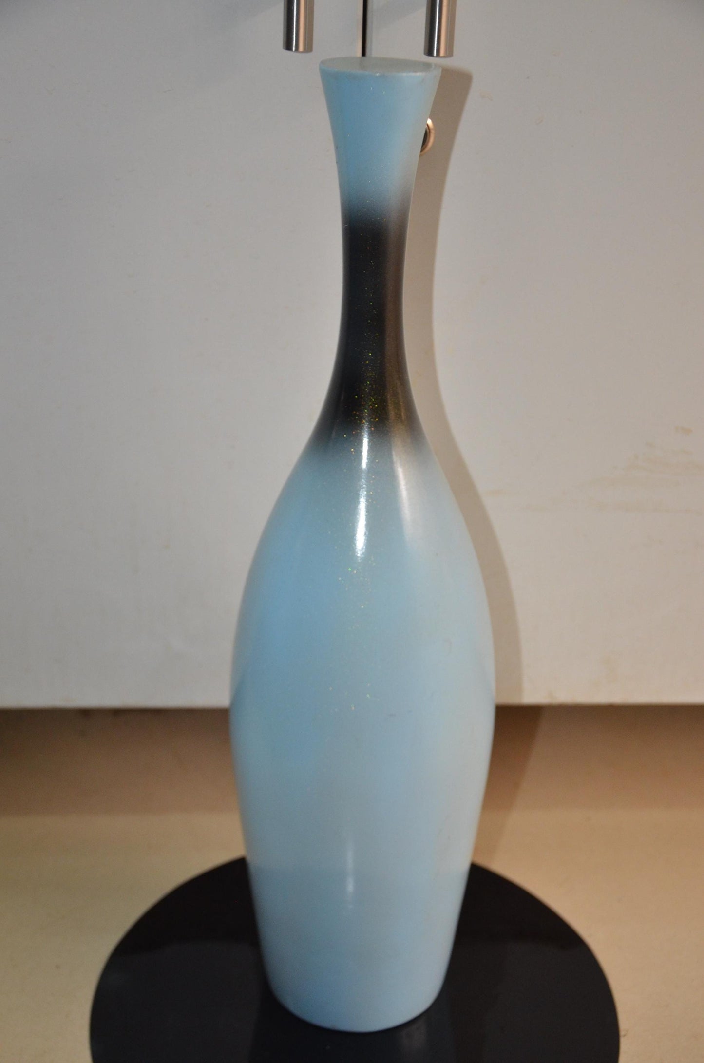 Tall Wooden Floor Vase | Light Blue and Black Long Neck Bottle Vase
