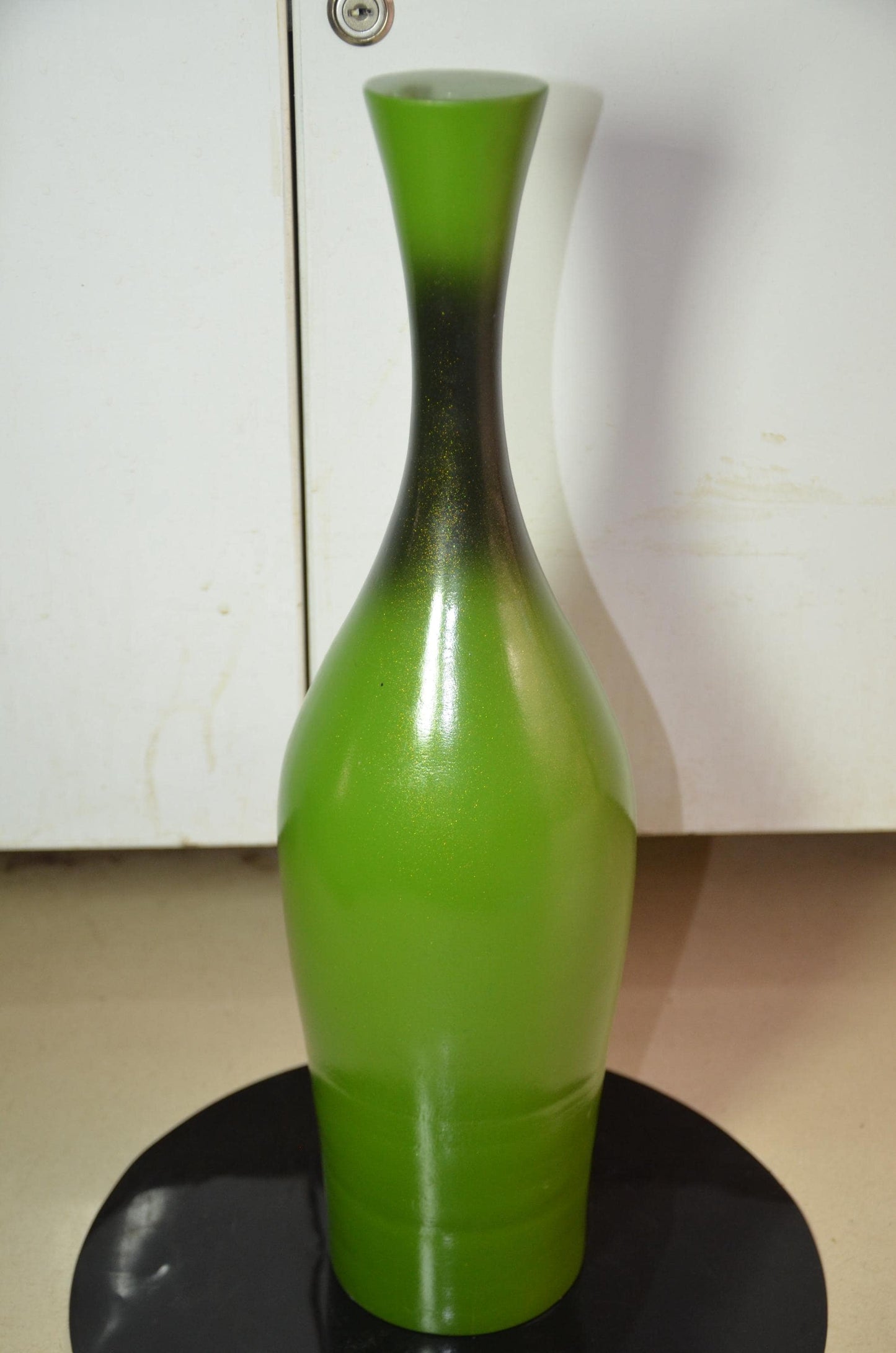 Tall Wooden Floor Vase | Apple Green Black Ombre Trumpet Vessel, Nordic Decor
