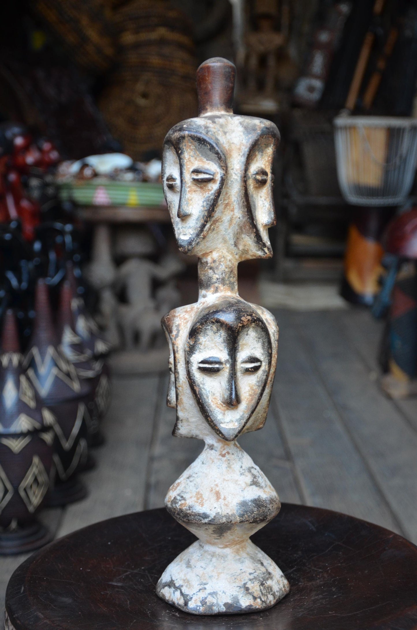 Authentic Lega Multi-Faced Statue | Sakimatwematwe | Tribal Wood Art