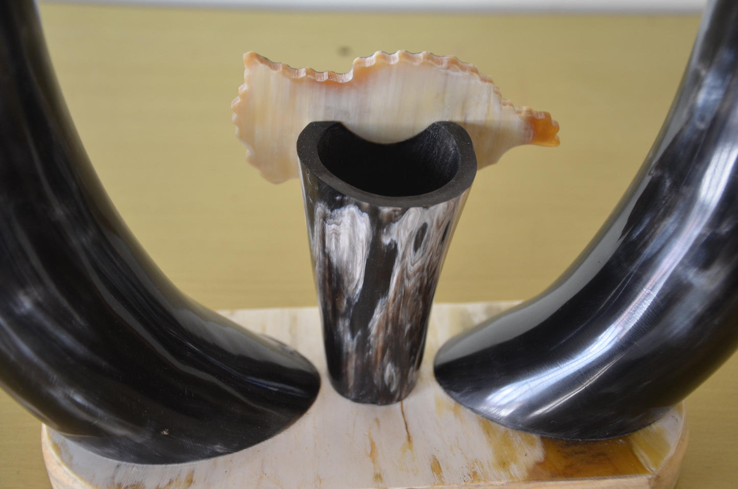Handcrafted Rwandan Cow Horn Tabletop Sculpture | Authentic African Art Accent
