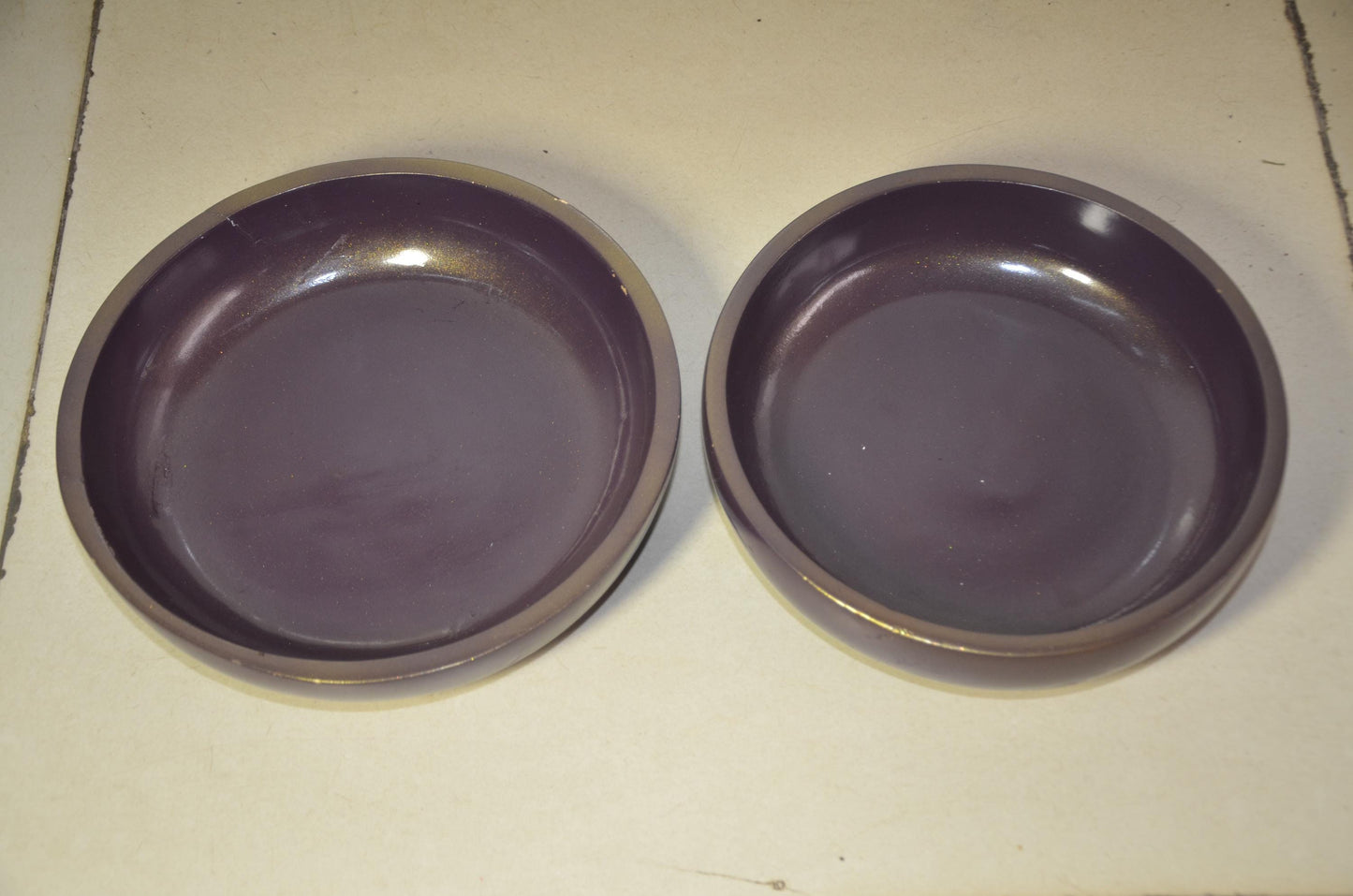 Set of 2 Purple Wooden Shallow Bowls | Plum Decorative Fruit Dish Pair