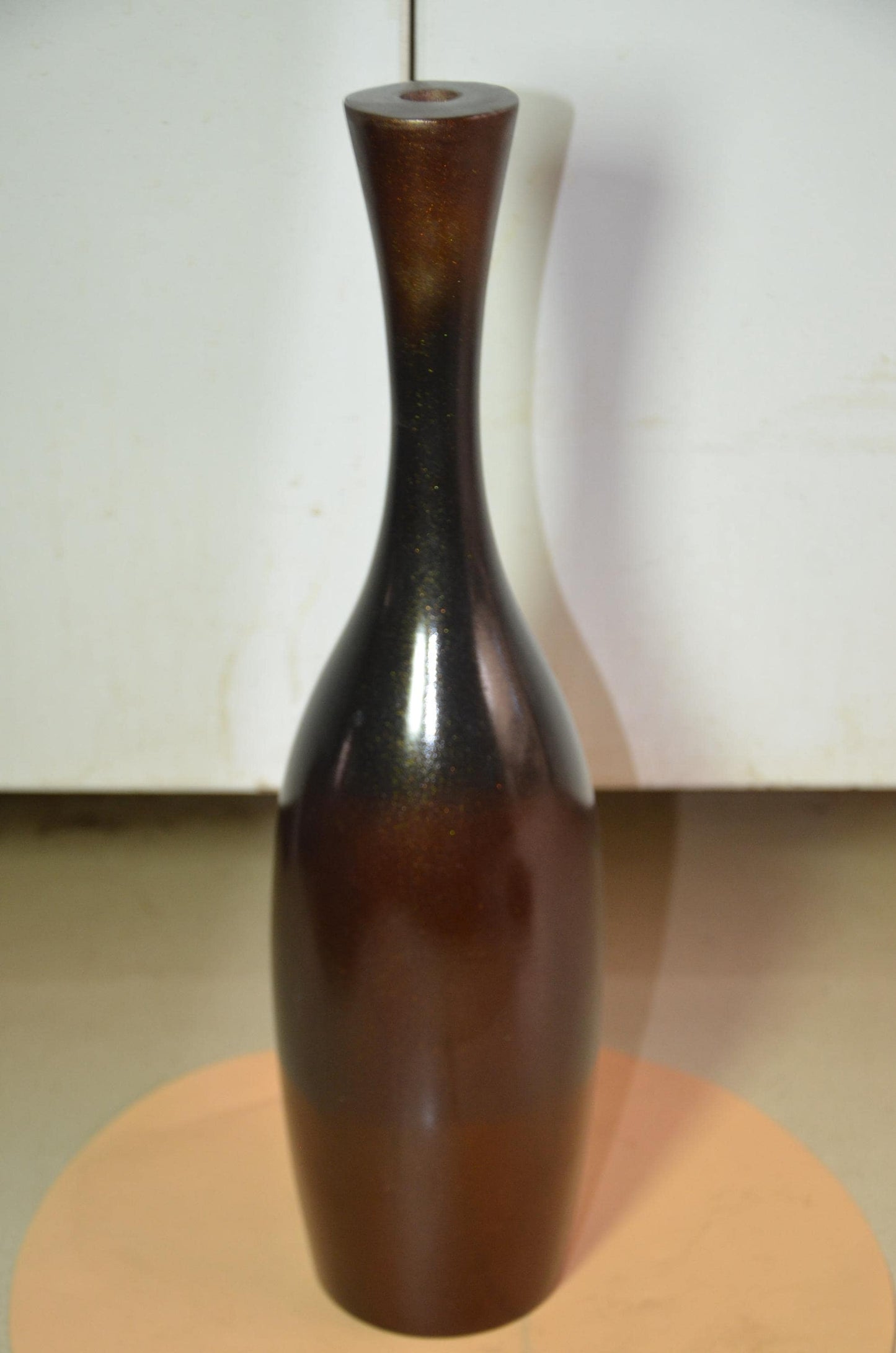 Tall Wooden Floor Vase | Metallic Bronze Black Ombre Trumpet Vessel, Nordic Decor
