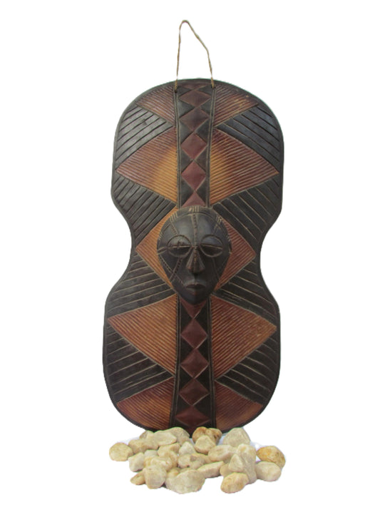 Luba Congo Mask Shield – Hand-Carved African Wall Art – Tribal Decor from DRC – Gallery-Quality Wood Sculpture