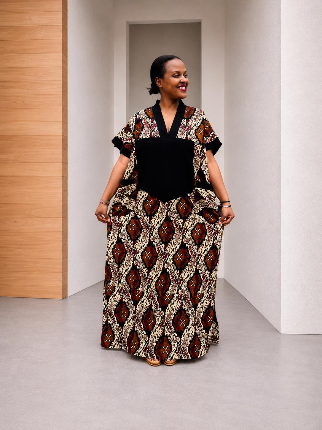Color-Blocked Ankara Boubou Gown | Mixed-Media Kaftan Maxi, Paneled Dress