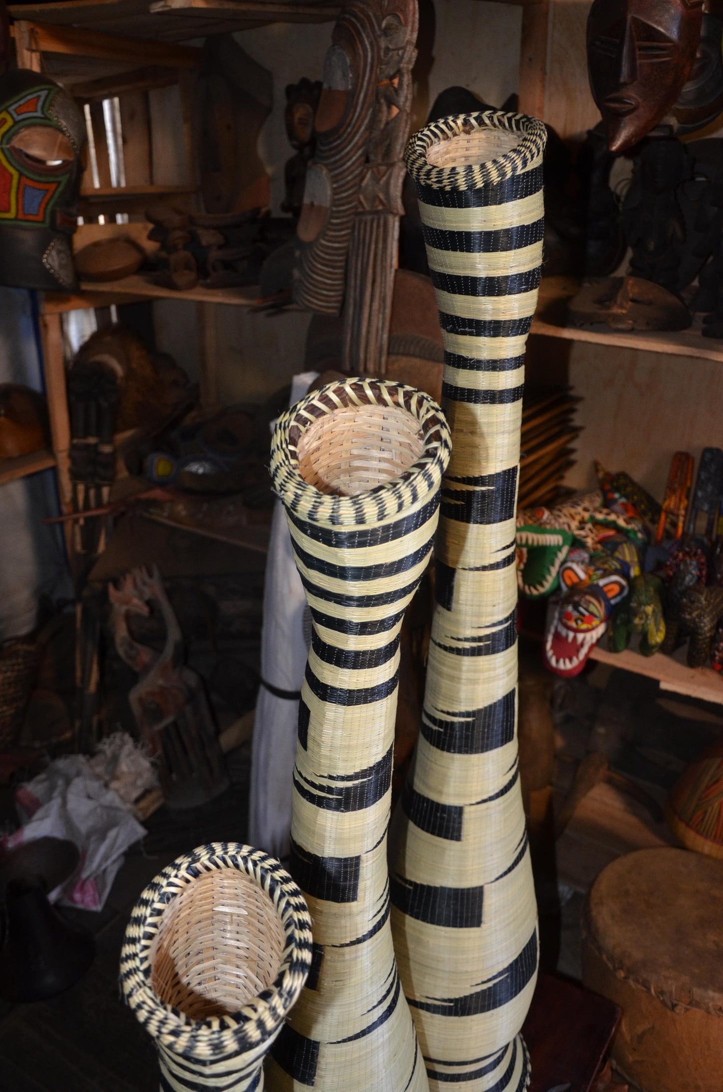 Large Rwandan Sisal Floor Vases – Hand-Dyed Geometric Agaseke Inspired Decor