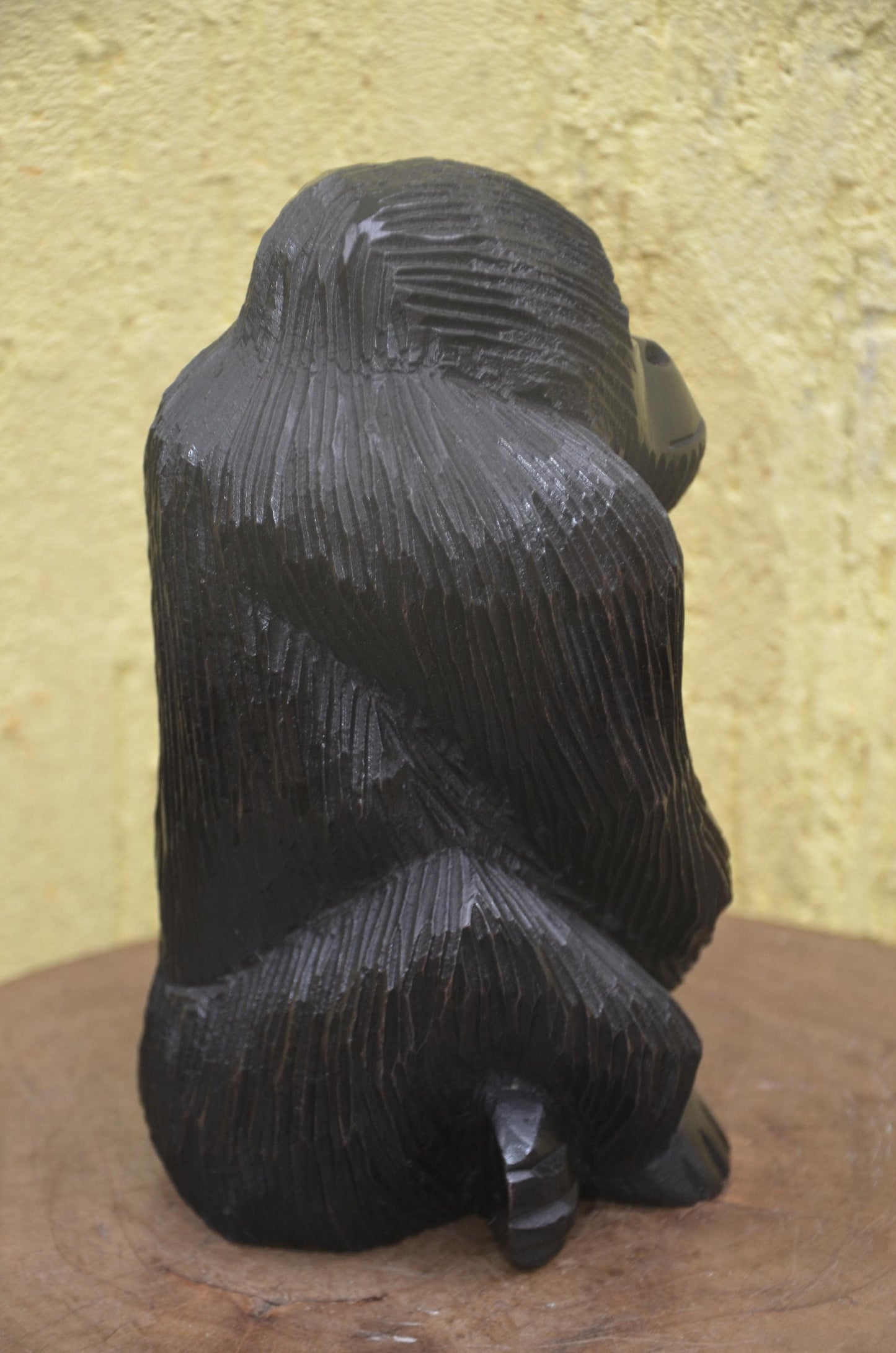 Hand-Carved African Wooden Gorilla with Baby Sculpture
