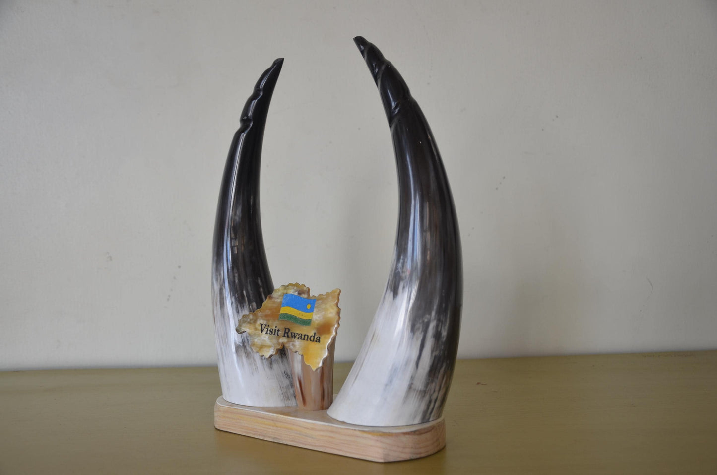 Handcrafted Rwandan Cow Horn Tabletop Sculpture | Authentic African Art Accent
