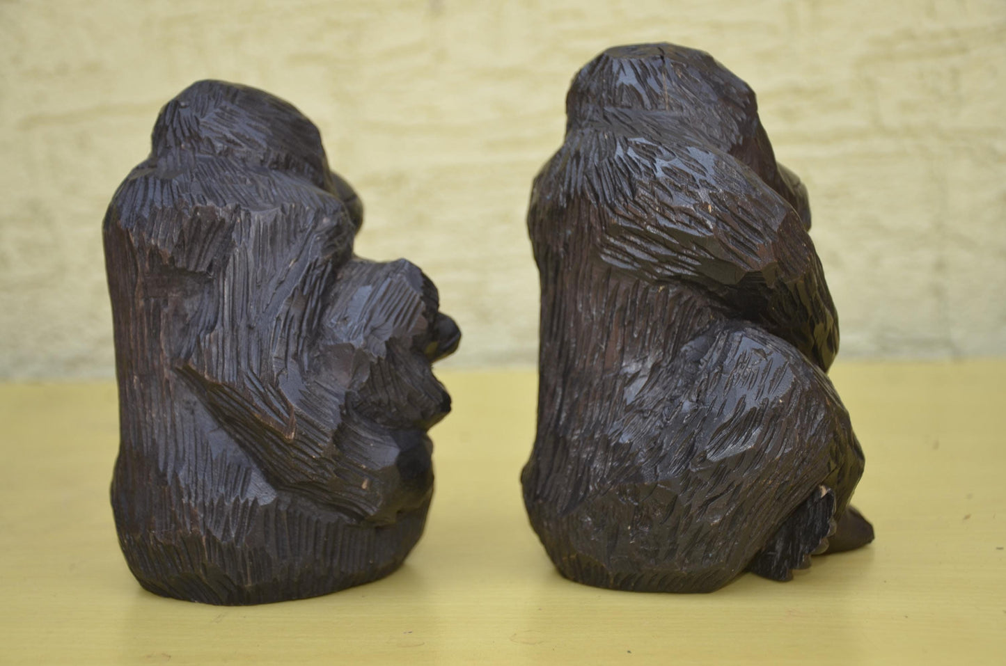 Hand Carved Wooden Gorilla Family Sculpture | Wildlife Art