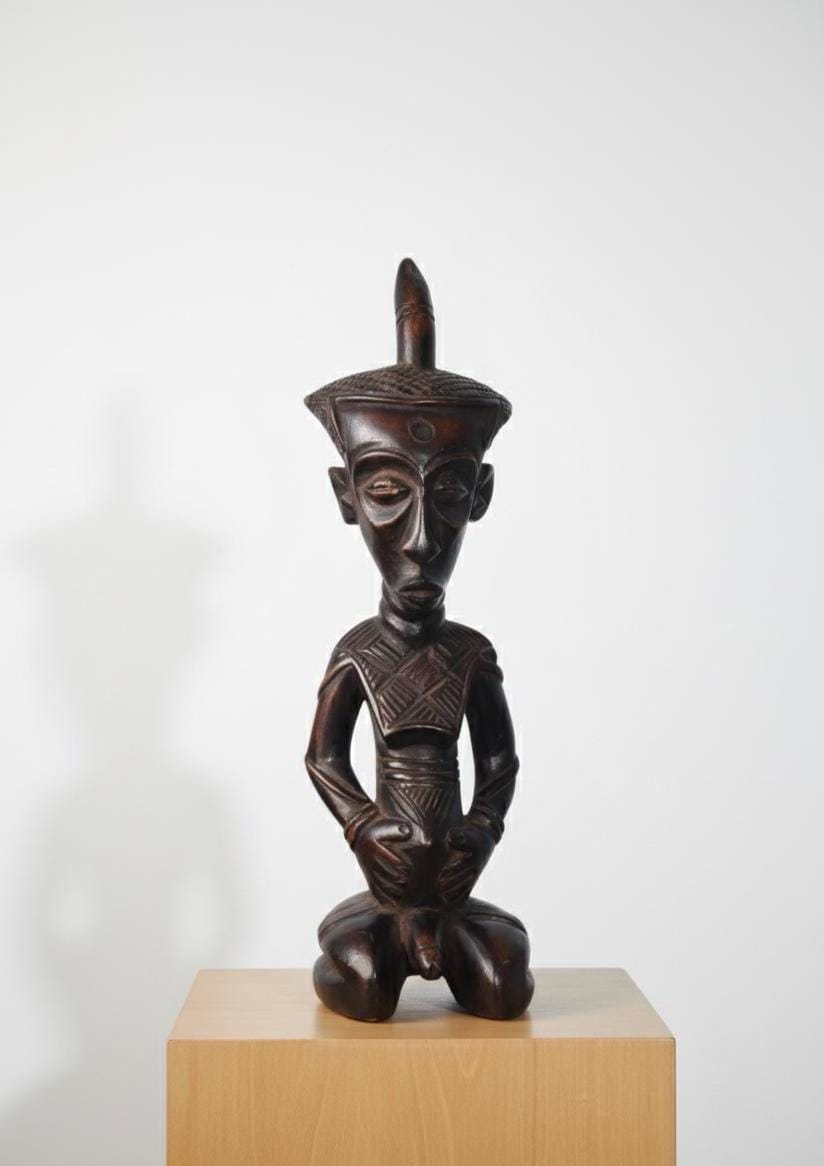Ndengese African Wood Statue, Hand-Carved Congo Ancestor Figure