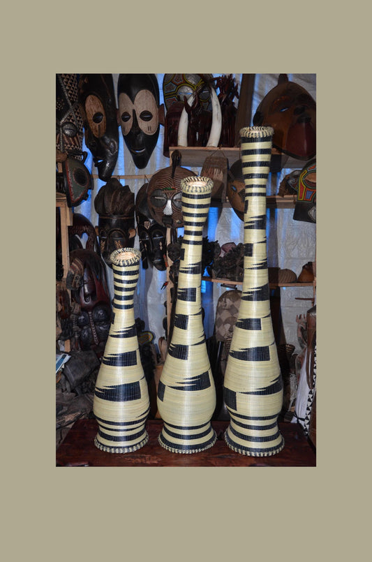 Large Rwandan Sisal Floor Vases – Hand-Dyed Geometric Agaseke Inspired Decor