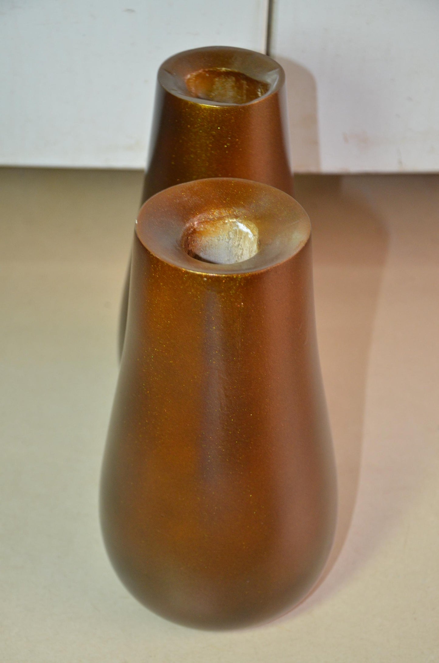 Bronze Wooden Bud Vases | Metallic Gold Teardrop Vessel Duo