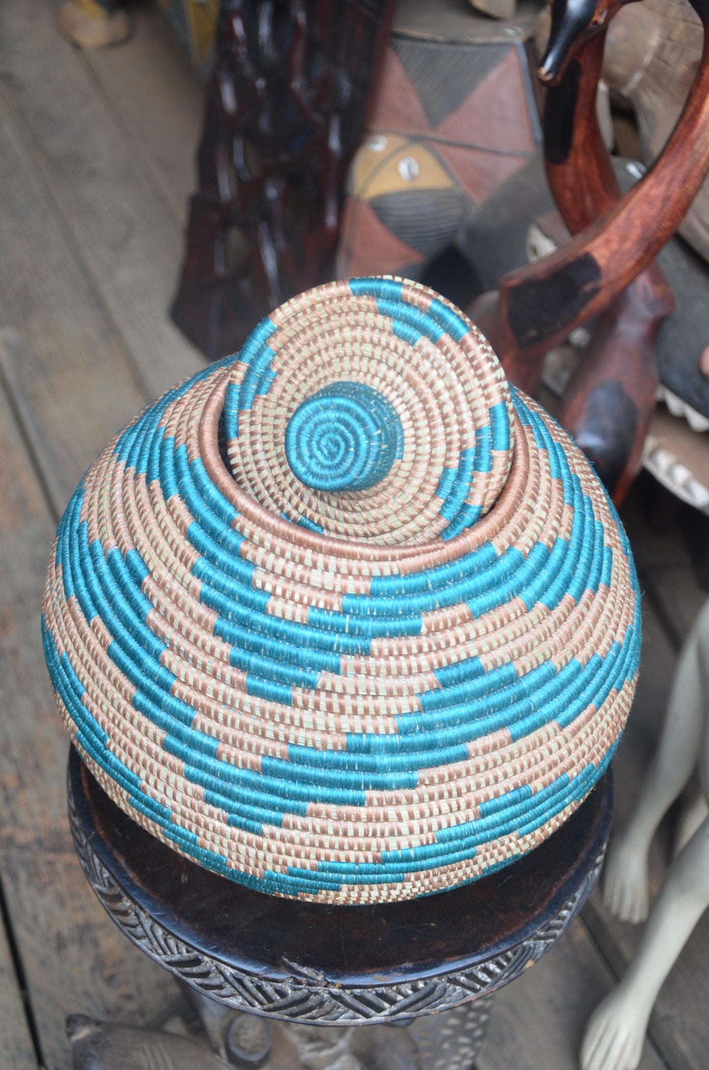Authentic Rwandan Lidded Basket | Hand-Woven Storage | Global Artisan Decor