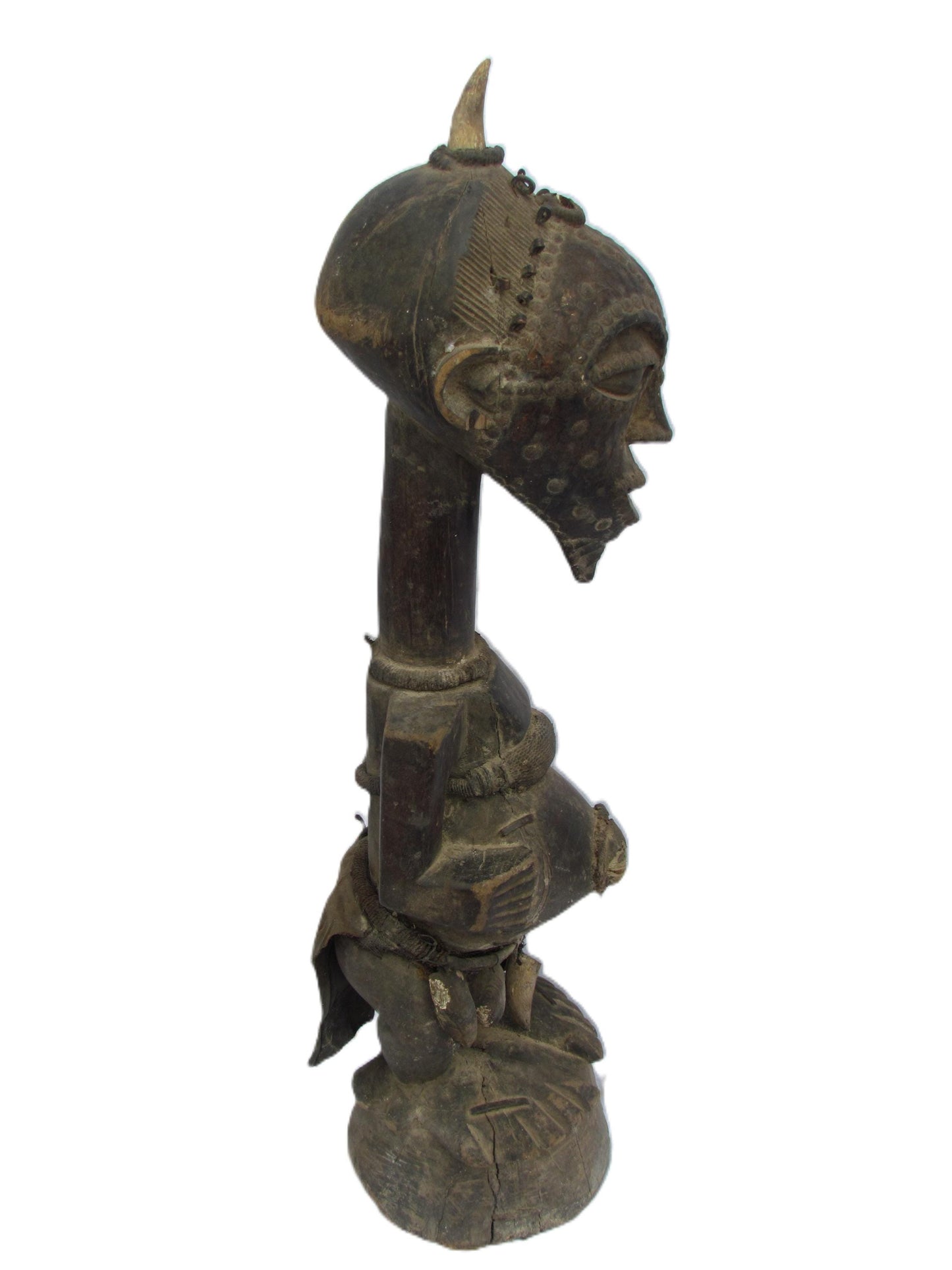 Male Songye Statue – 34" Large Congo Power Figure Mankishi – Tribal Art