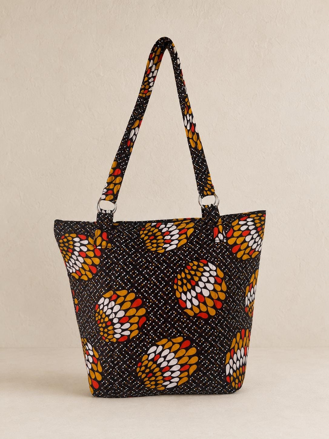 African Print Shoulder Bag, Handmade Large Fabric Tote with Zipper Pocket