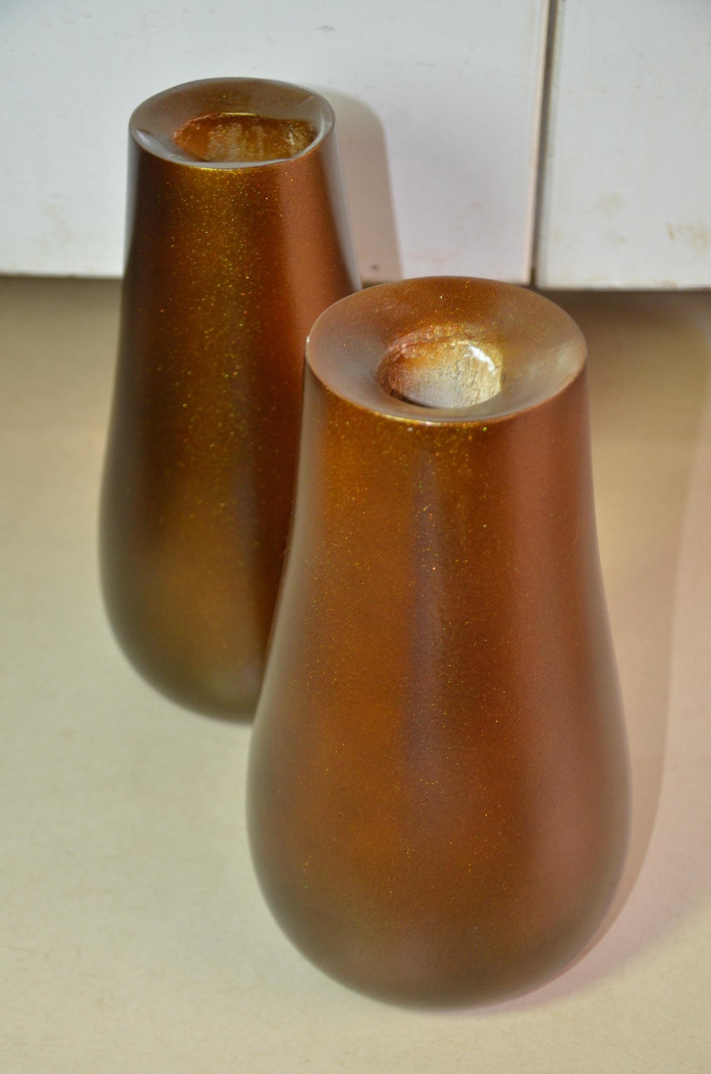 Bronze Wooden Bud Vases | Metallic Gold Teardrop Vessel Duo