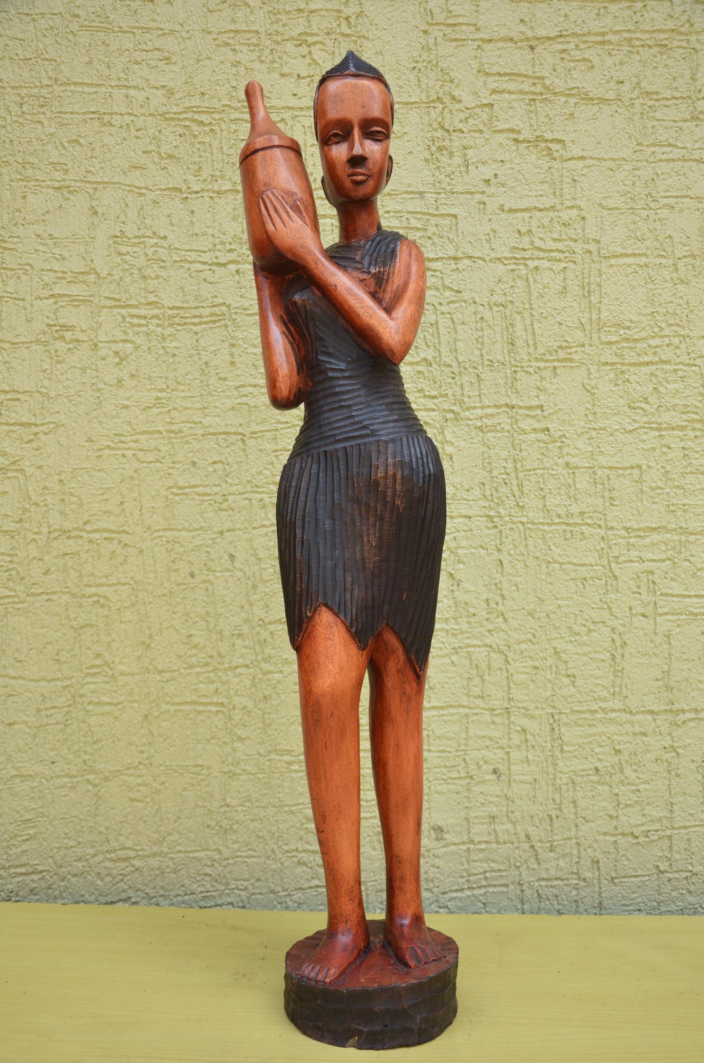 African Female Water Bearer Wooden Sculpture | Tribal Art