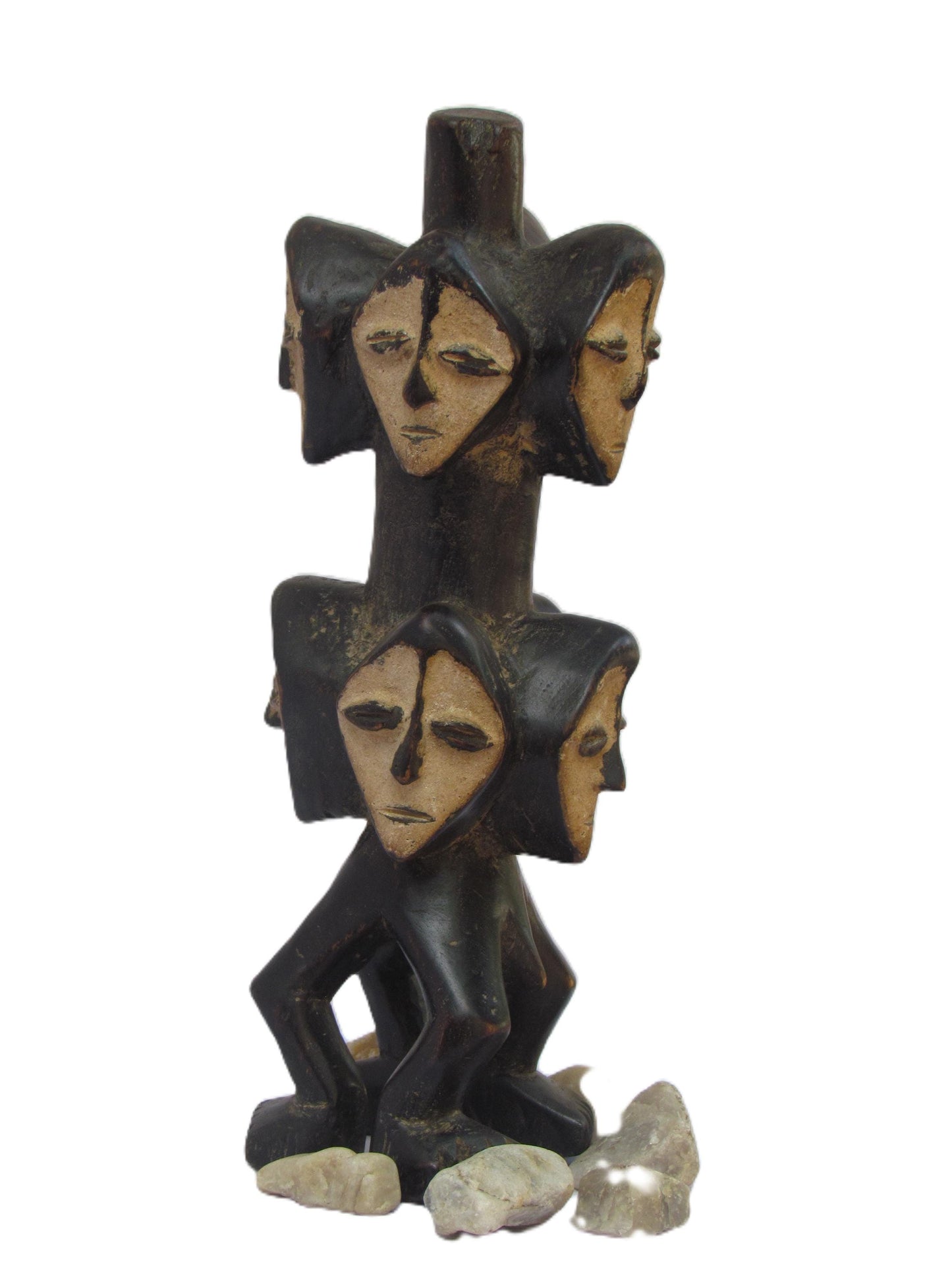 Statue à têtes multiples Lega – Sculpture tribale de la Société Bwami – Art rituel sculpté à la main de la RDC
