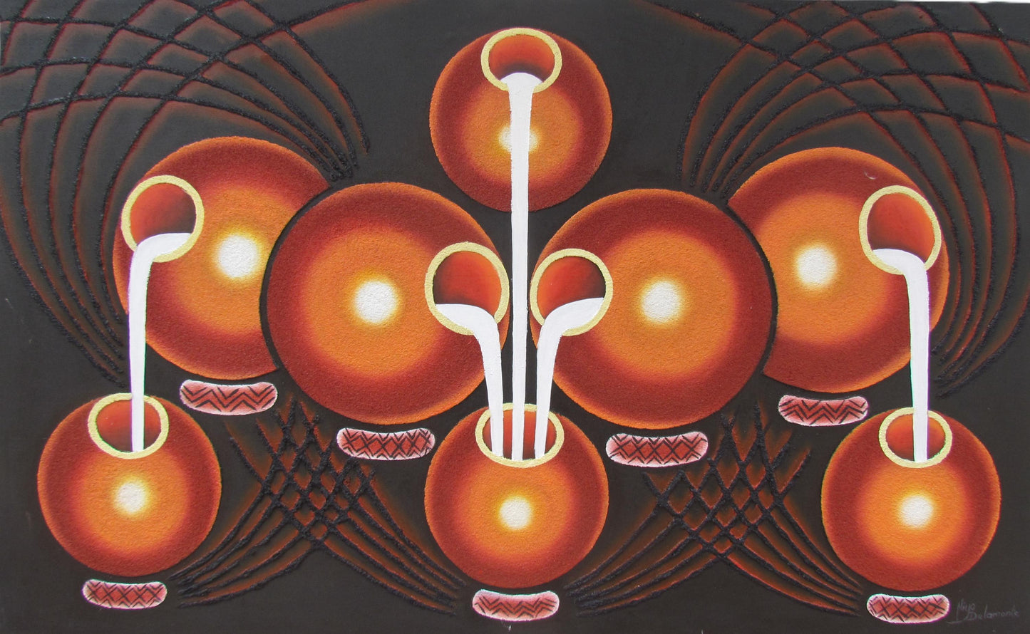 Impression d'art rwandais en calebasse, toile représentant un pot à lait africain, peinture traditionnelle Ikivuguto, décoration murale de salle à manger