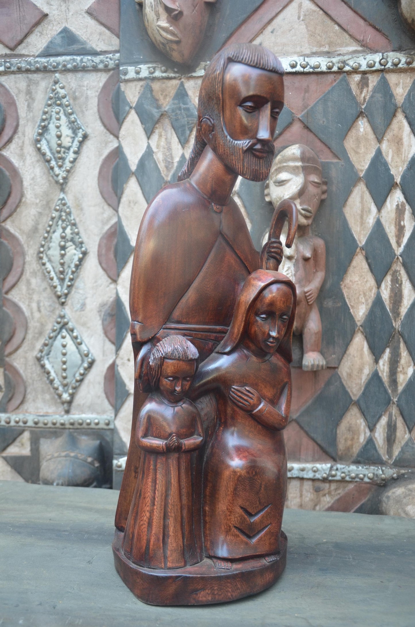 Hand-Carved African Holy Family Sculpture | Wooden Religious Art
