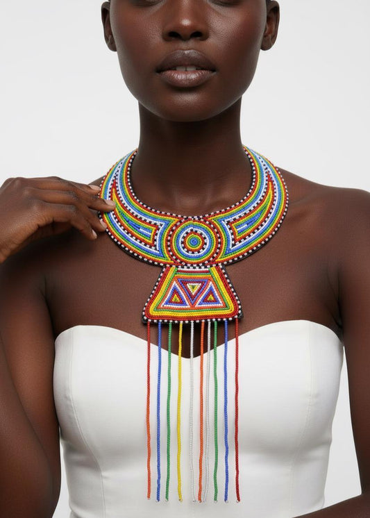 Big Maasai Beaded Necklace, African Statement Collar, Tribal Wedding Jewelry, Bold Boho Beadwork Gift