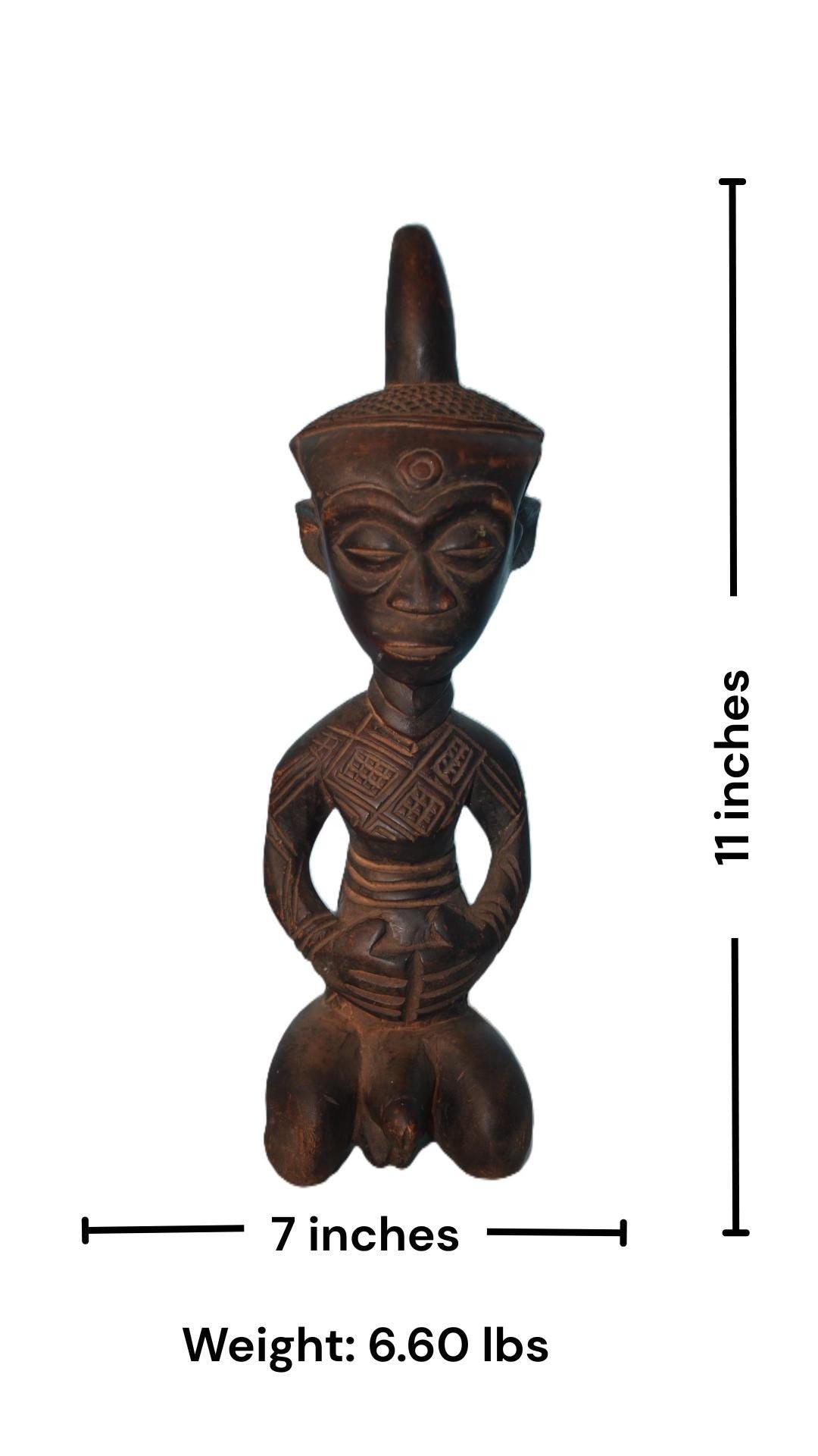 Vintage Ndengese Congo Wood Statue, Hand Carved African Tribal Ancestor Figure, DRC Folk Art