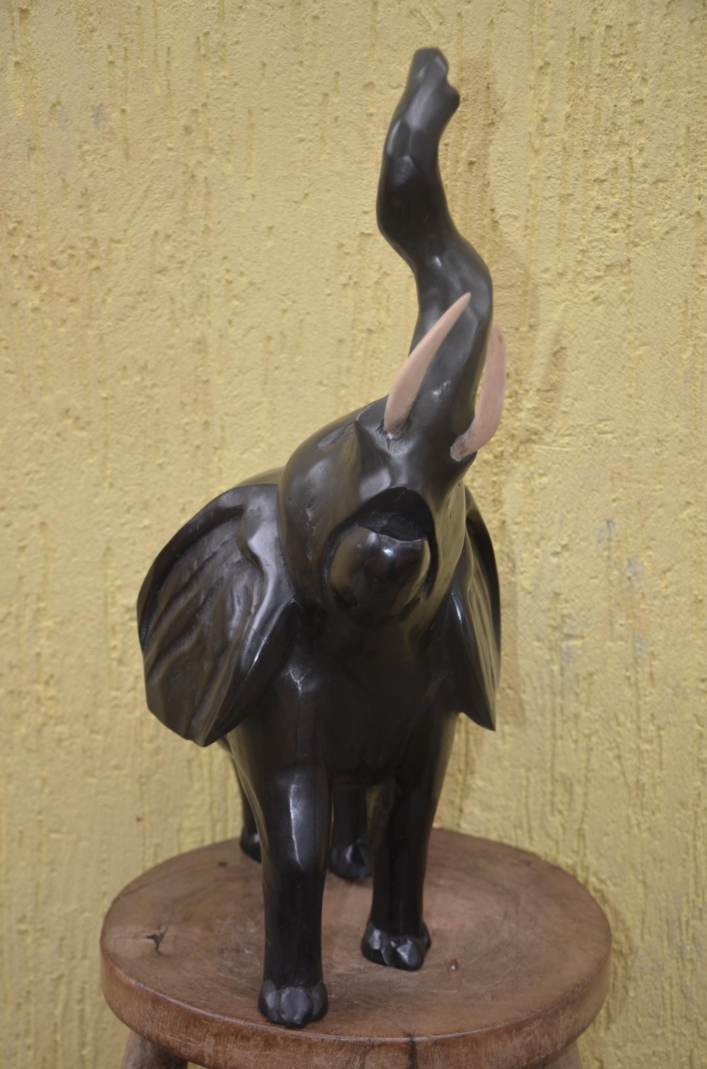 Large Hand-Carved Wooden Elephant | African Animal Sculpture | Decor