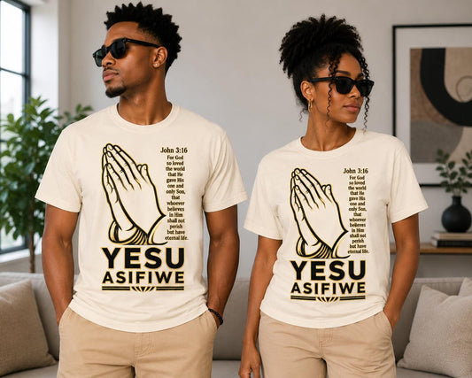 Yesu Asifiwe T-Shirt, John 3:16 Christian Shirt, Swahili Faith Tee, Praying Hands Shirt, African Christian Gift, Unisex Gospel Tee