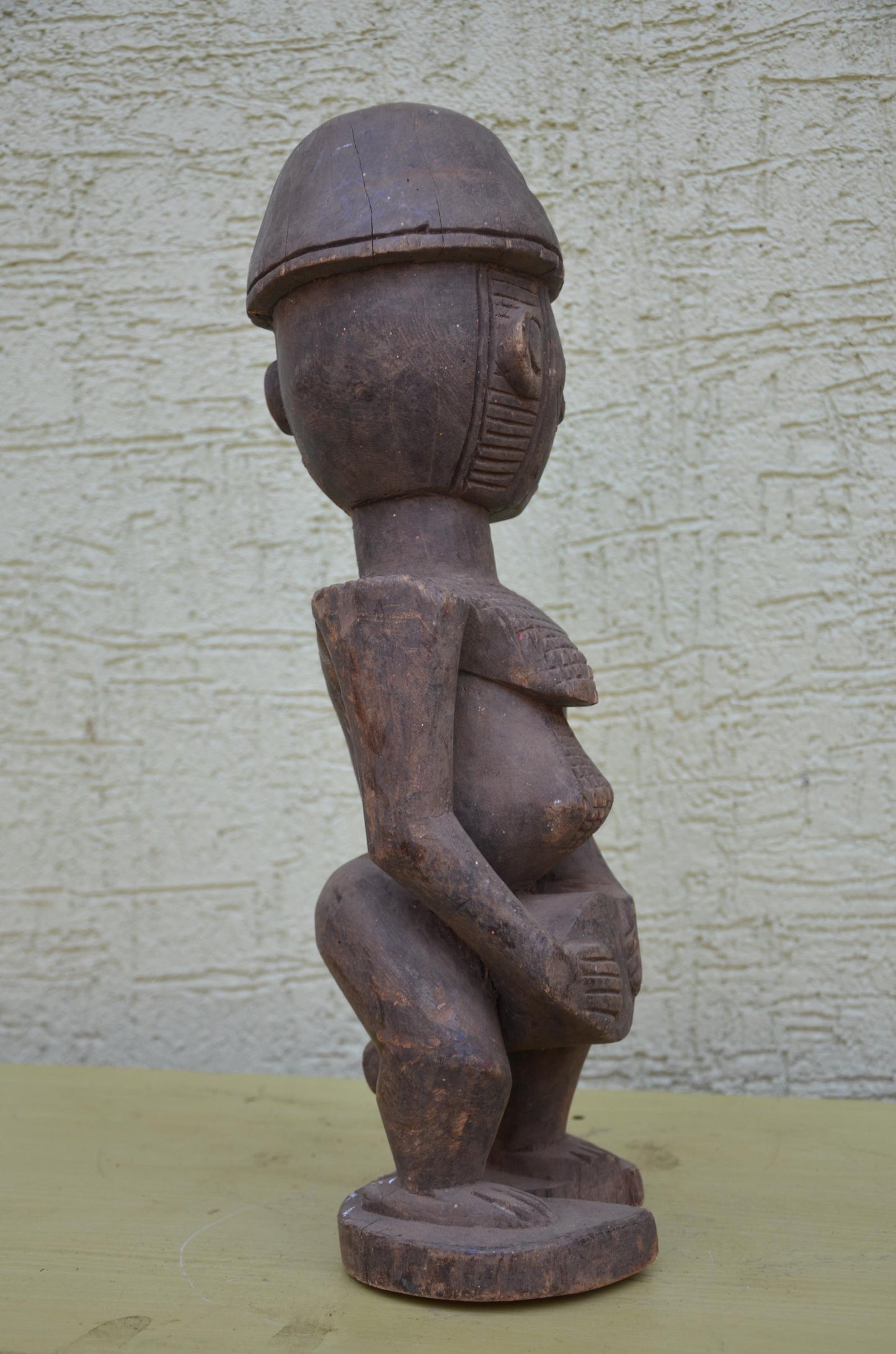 Authentic Female Luba Bowl Bearer Figure | Congolese Art