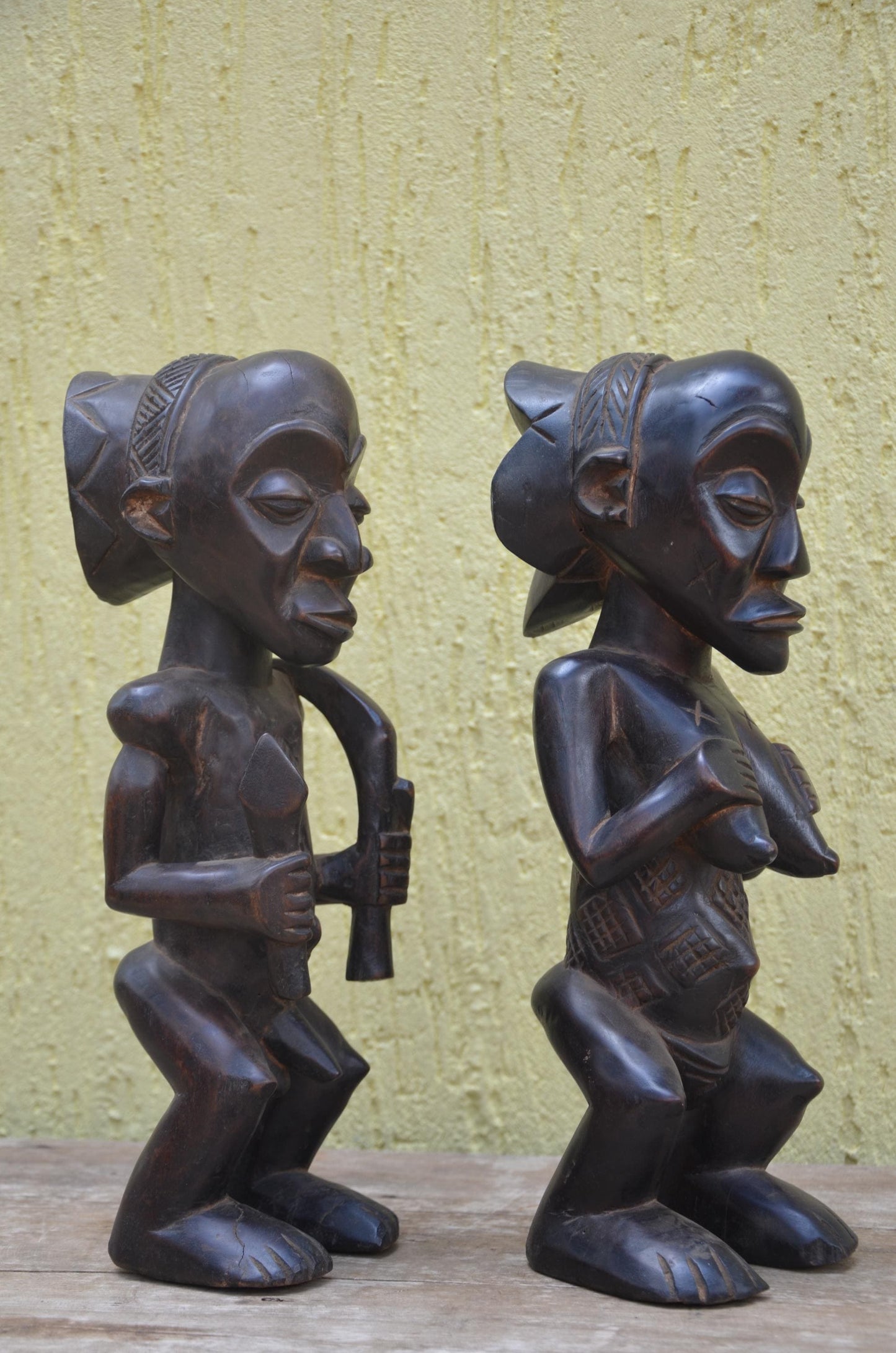Tabwa Ancestor Figures – 17" Hand-Carved Wood Congo Couple – Tribal Art.