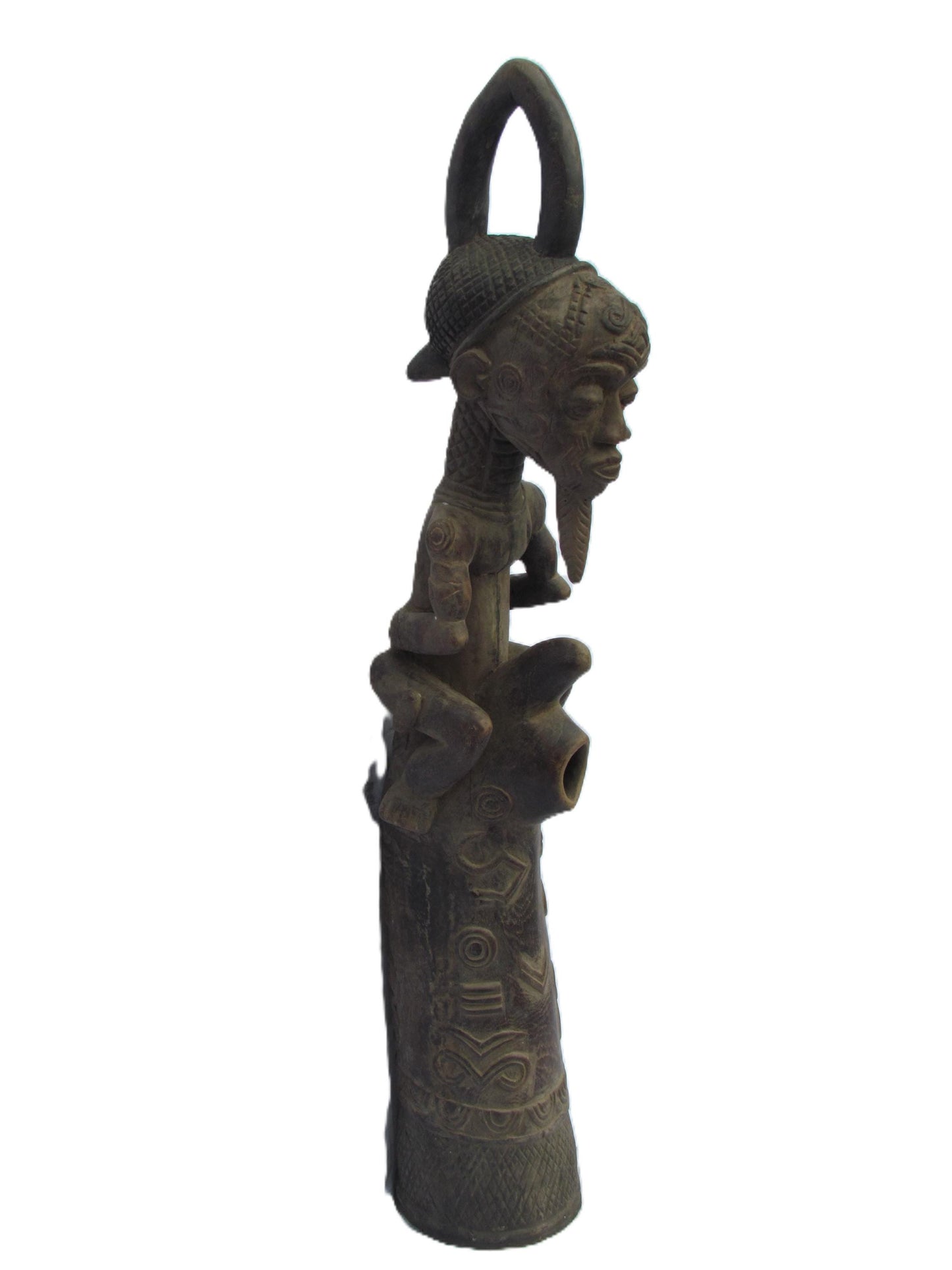 Hand-Carved Luluwa Prestige Ceremonial Pipe - Rare Congolese Tribal Art, African Wood Sculpture, Antique Lulua Collectible.