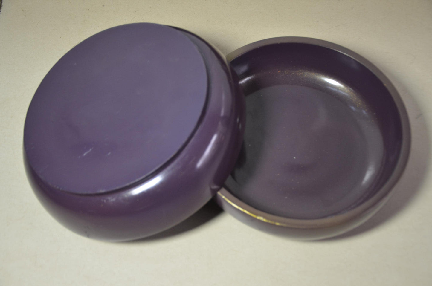 Set of 2 Purple Wooden Shallow Bowls | Plum Decorative Fruit Dish Pair