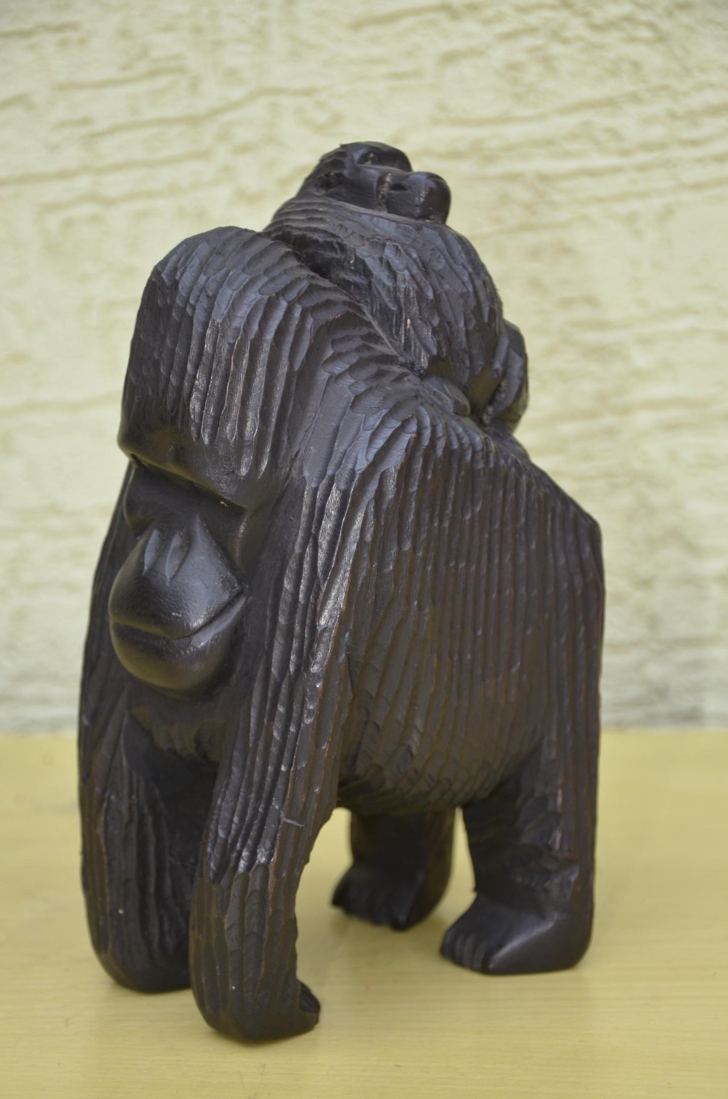 Hand Carved Wooden Mother and Baby Gorilla | Wildlife Art