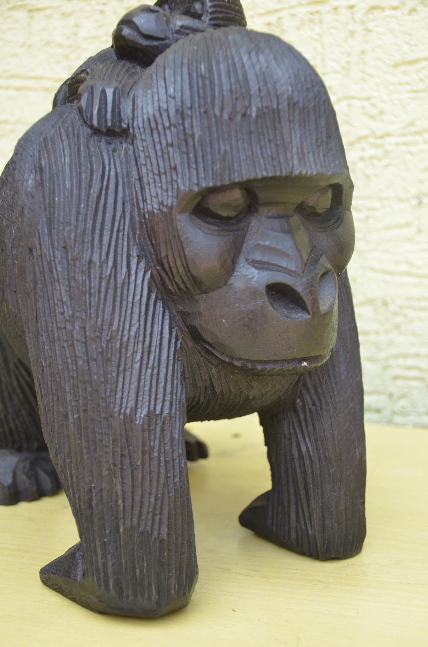 Large Hand Carved Wooden Gorilla and Baby | Wildlife Art
