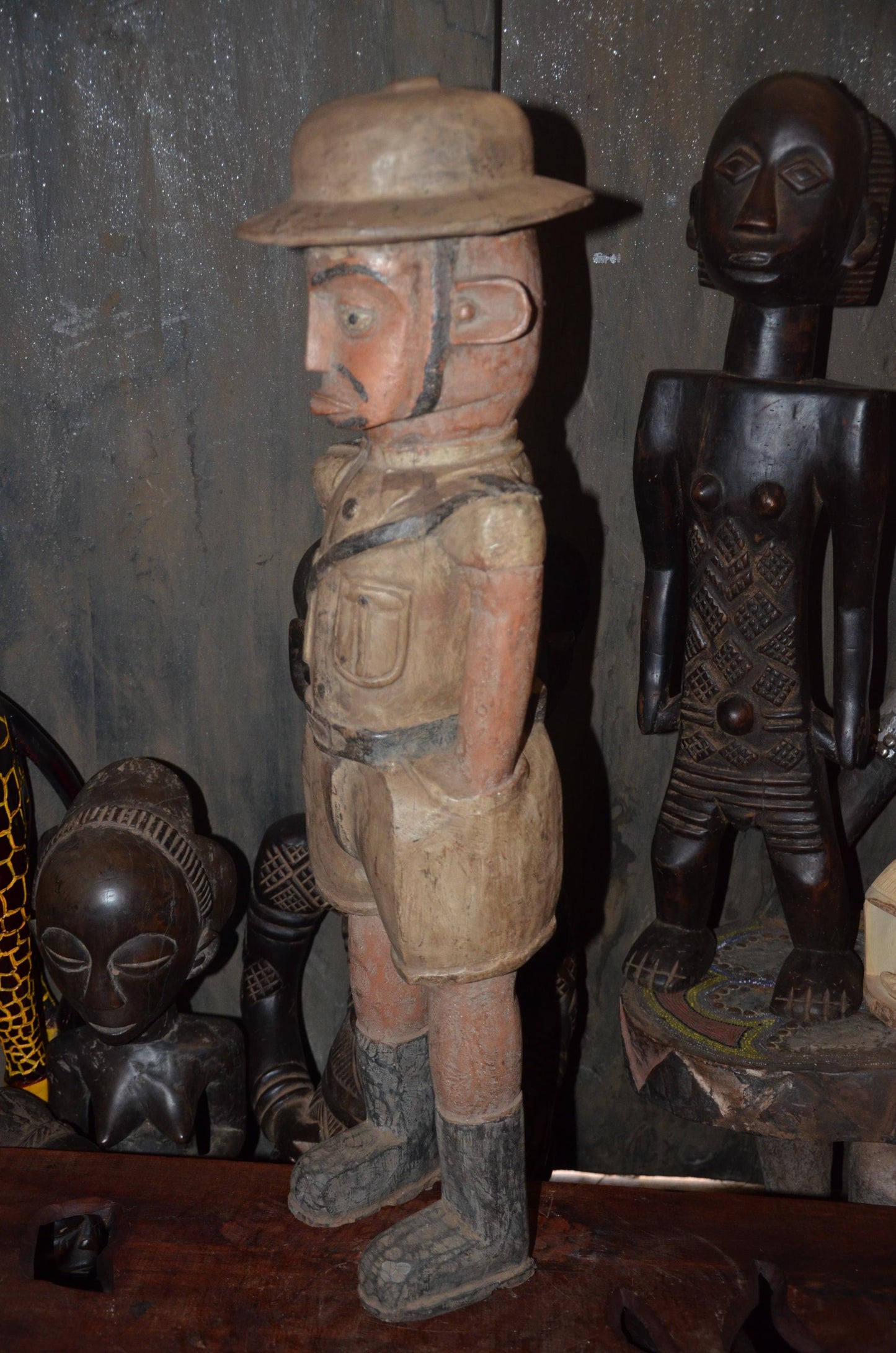Colonial Administrator Figure | Large Hand-Carved Wood Statue | Ethnographic Art
