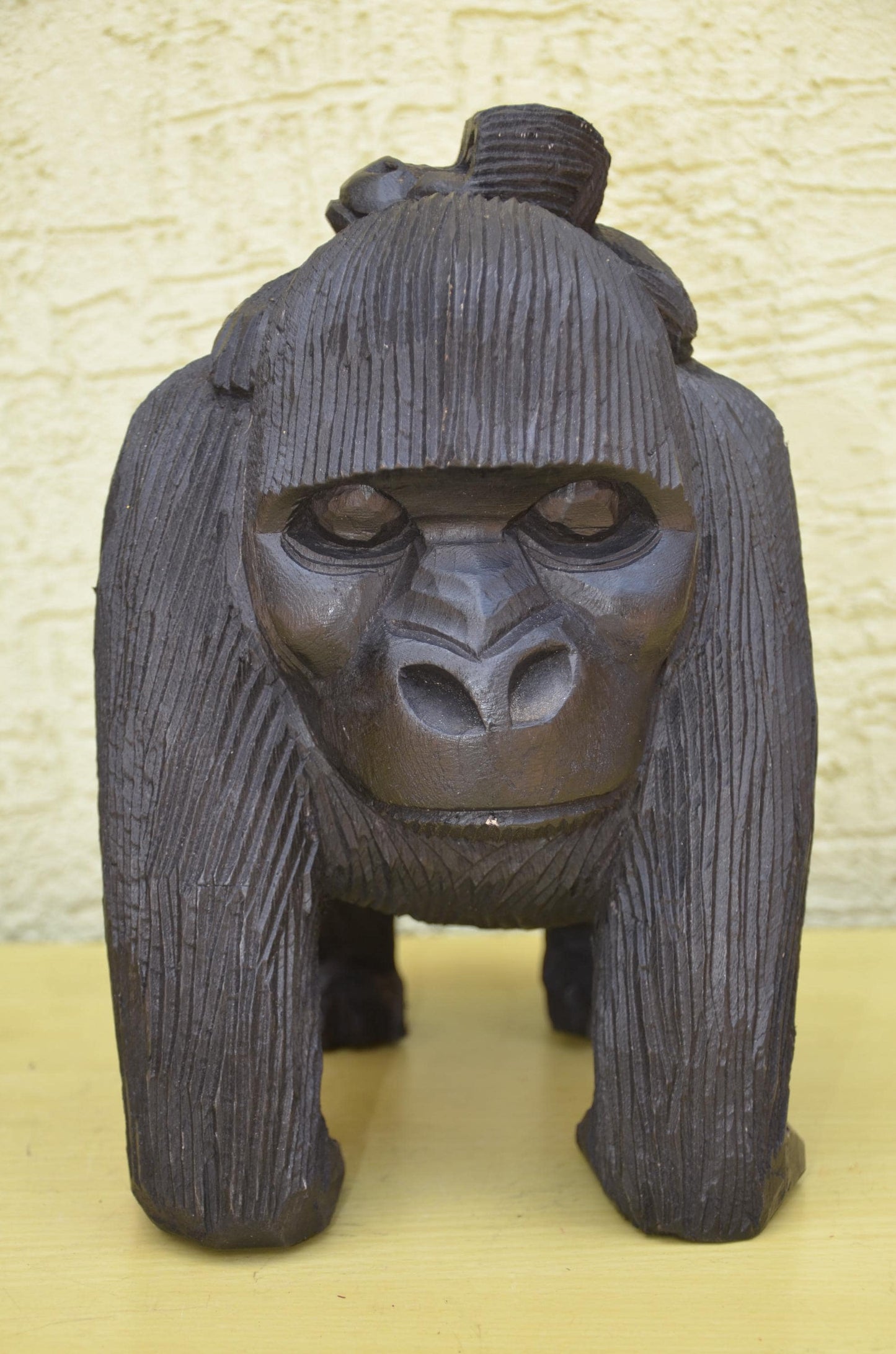 Large Hand Carved Wooden Gorilla and Baby | Wildlife Art