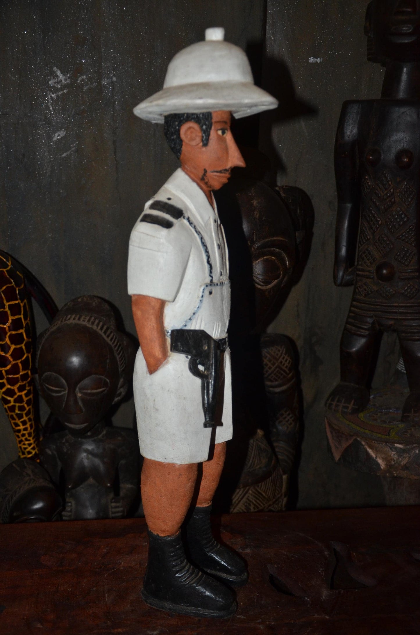Colonial Era Figure | Hand-Carved Wooden Statue | Tribal Ethnographic Art